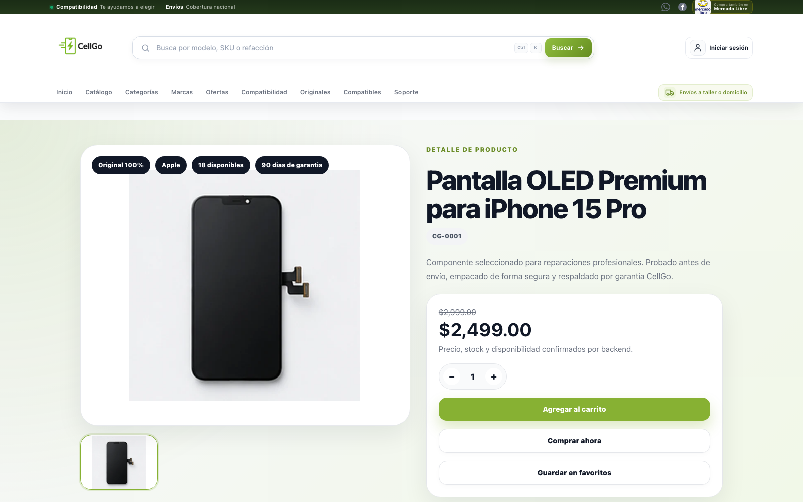Detalle de producto en CellGo