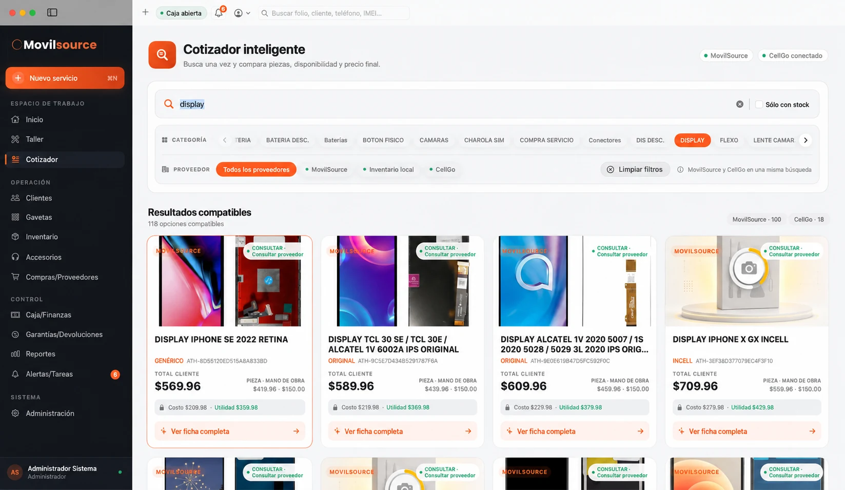 Cotizador inteligente desarrollado para MovilSource